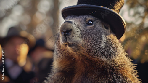 Happy Groundhog Day. Punxsutawney Phil the famous groundhog, with top hat.