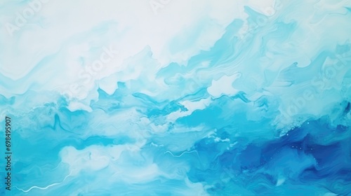Cyan blue ocean wave with white bubbles effect. Color gradient paint splash design. acrylic ink water. Sea foam. Smeared streak abstract pattern. Marble texture art background photo