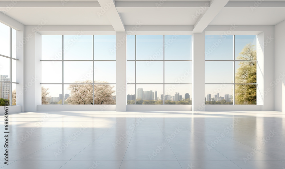 Obraz premium Empty white room with a view from the window.