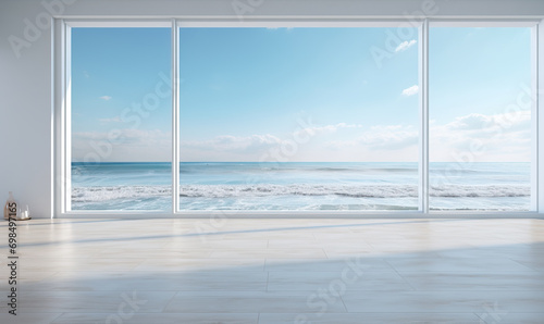 Empty white room with a view from the window.