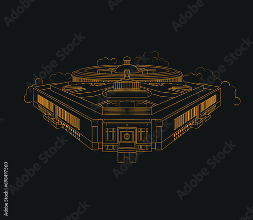illustration golden line of Indian Parliament and Sansad Bhavan building in Central Vista.
