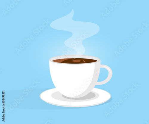 Coffee in a white coffee cup with delicious steam, vector illustration.