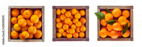  Collection Set of Wooden box full of oranges, top view, isolated over on transparent white background © Mithun