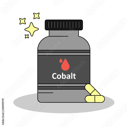 A bottle of Cobalt supplement , capsule and pills for nutrition, flat design vector and illustration
