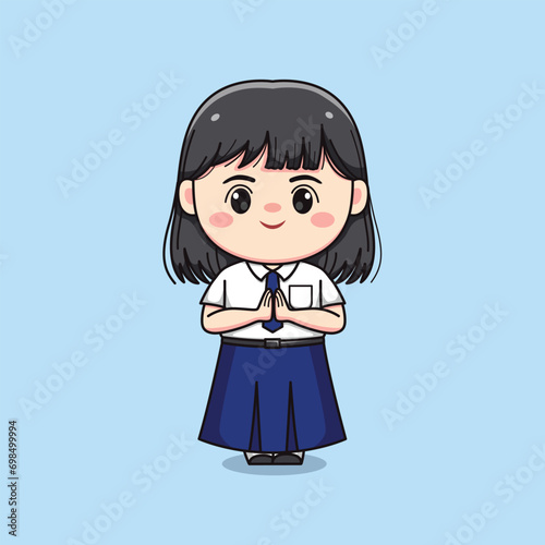 cute junior high school student girl greeting chibi kawaii