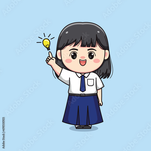 cute junior high school student girl has an idea chibi kawaii