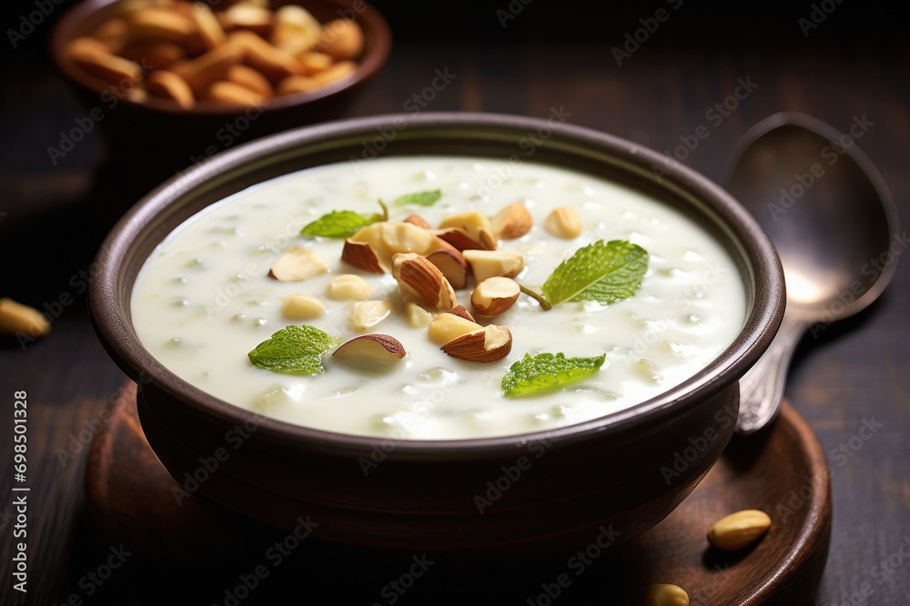 Indian sweet dessert basundi or rabri or rabdi in bowl. made from ...