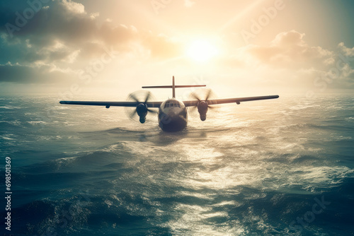 war plane flying over the sea, ai generative photo