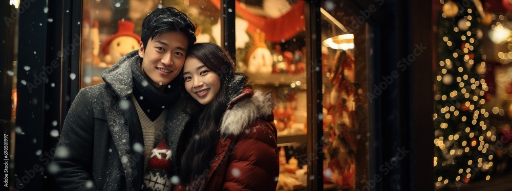Asia Couple Shopping at Christmas Market