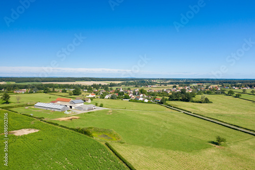 A traditional village in the middle of the countryside in Europe, in France, in Burgundy, in Nievre, in Saint-Germain-Chassenay, towards Nevers, in summer, on a sunny day.