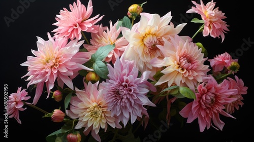 Wallpaper Mural  a close up of a bunch of flowers in a vase on a table with leaves and flowers on a black background. Torontodigital.ca