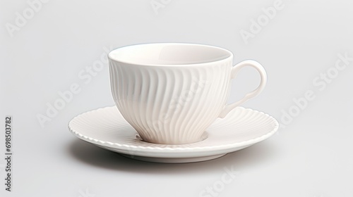  a white cup and saucer sitting on top of a saucer on a saucer on a white surface.