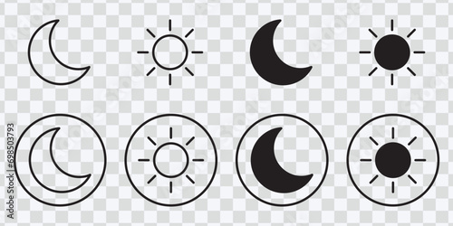 "Experience seamless transitions with our Sun and Moon Icon Set – day and night modes, screen brightness, and contrast symbols for UI and web elements."
