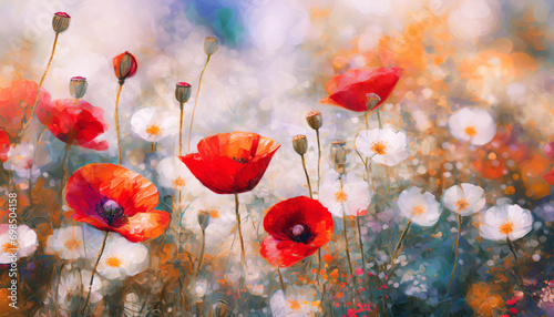 Czerwone maki, piękne kwiaty polne photo