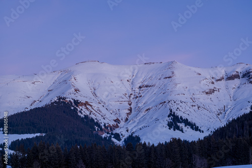 Mont Joly at night in Europe  France  Rhone Alpes  Savoie  Alps  winter.