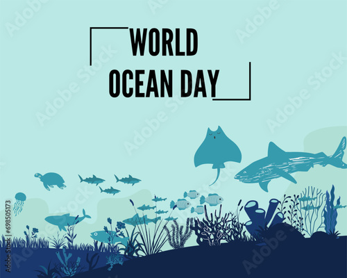 Marine Life in the water. Minimalist and Creative Illustration for World Ocean Day. 