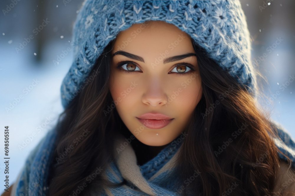 Beautiful indian woman in sweater and hat Beautiful indian woman in sweater and hat