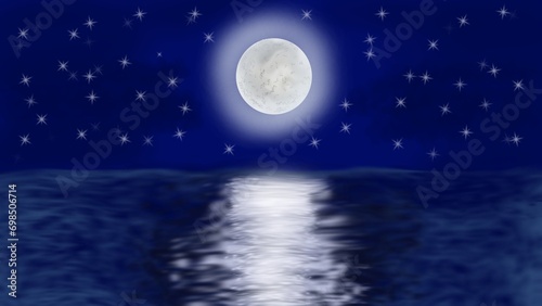 Ocean at night painting. Abstract illustration painting sea and moon at night. Design for landing page © Annisa Fadillah