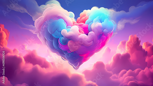 Beautiful colorful Valentine's Day hearts in clouds as abstract background, Valentine's Day background