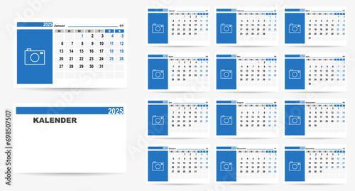 2025 calendar on german language with german holidays. Week start on monday. Calendar with place for photo. 
