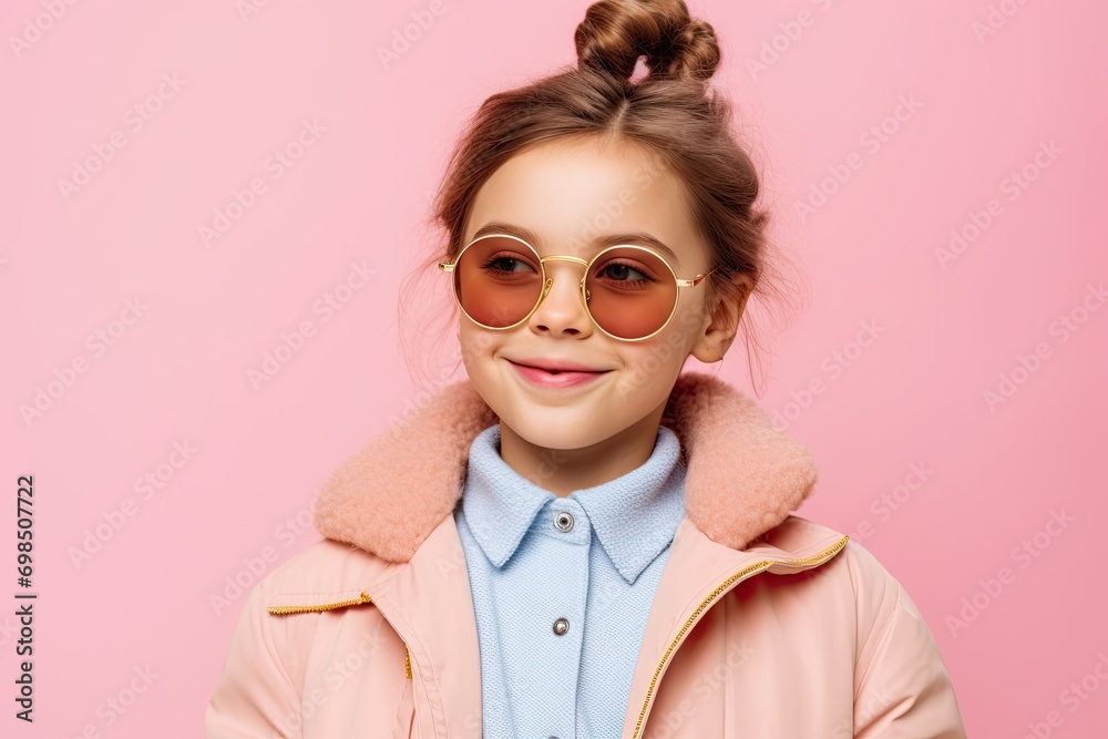 Cheerful Girl in Glasses and Stylish Coat Smiling Cheerful Girl in Glasses and Stylish Coat Smiling