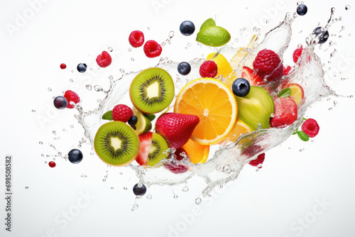 Scale with healthy fresh fruits.