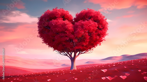 Red heart shaped tree, Valentine's Day background