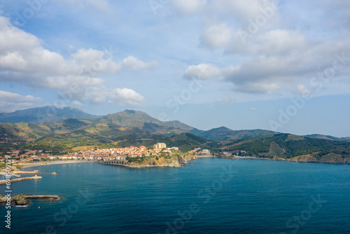 The medieval town by the sea in Europe  France  Occitanie  Pyrenees Orientales  Banyuls-sur-Mer  By the Mediterranean Sea  in summer  on a sunny day.