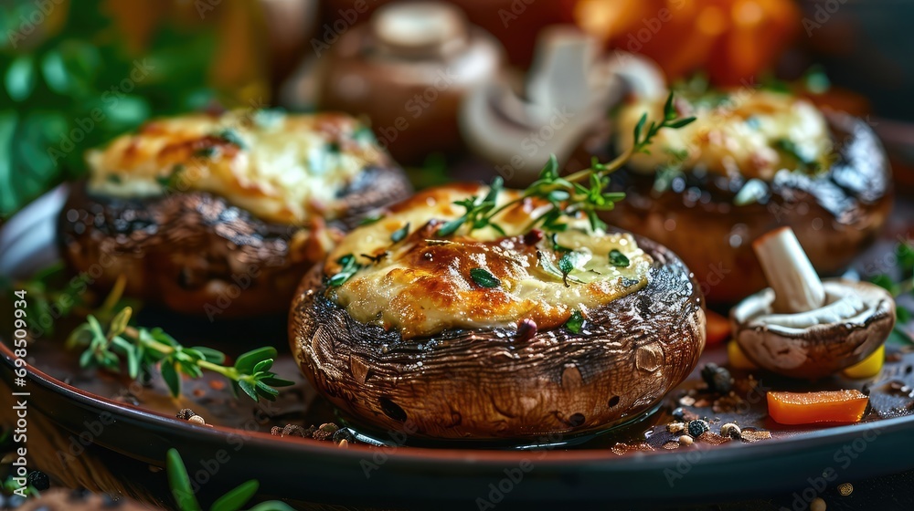 Baked Champignons, Stuffed Mushrooms Caps with Cheese, Garlic and Herbs, Baked Champignons Baked Champignons, Stuffed Mushrooms Caps with Cheese, Garlic and Herbs, Baked Champignons