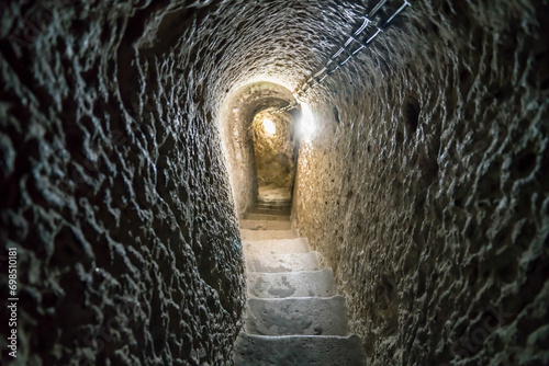 Derinkuyu cave underground city in Cappadocia, Multi-storey city is an ancient cave. Travel concept. Kapadokya - TURKEY