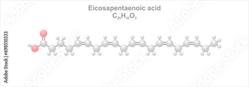  Eicosapentaenoic acid. Simplified scheme of the molecule. Occurs in oily marine fish. photo