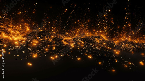 Fire embers particles over black background