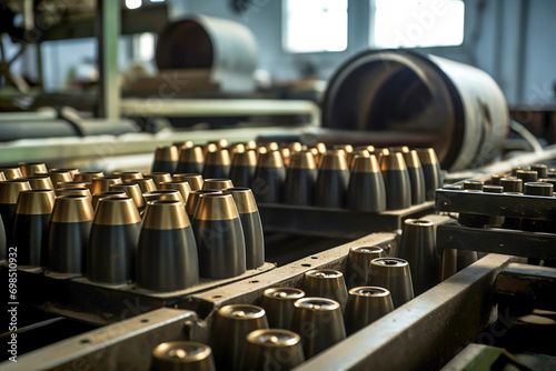 Combat ammunition for weapons in a factory for the production of ammunition. photo