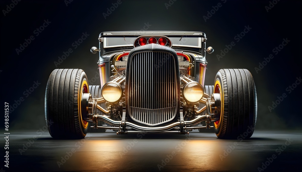 Beautiful hot rod vintage car, automotive wallpaper, background, template