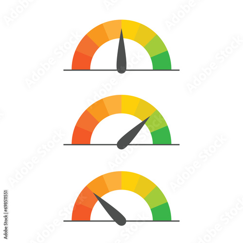 Speedometer credit score indicators and gauges set vector illustration.