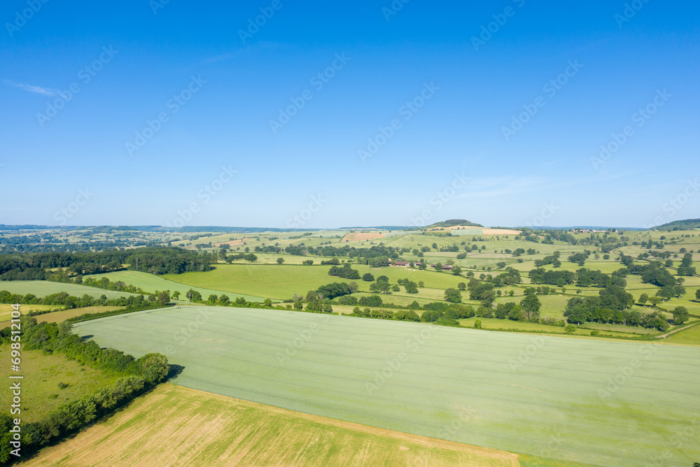 The forests and fields of the countryside in Europe, in France, in Burgundy, in Nievre, in Cuncy les Varzy, towards Clamecy, in summer, on a sunny day.