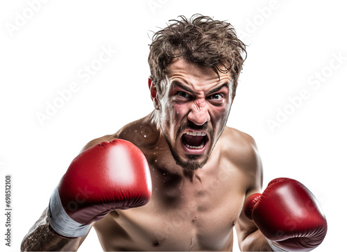 dynamic portrait of a male caucasian boxer posing with gloves on transparent background © EOL STUDIOS