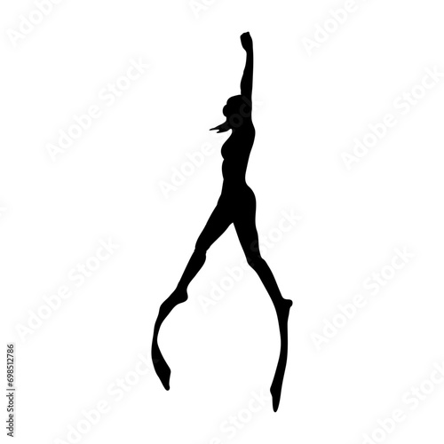 Logo club de submarinismo. Buceo libre. Silueta de mujer submarinista