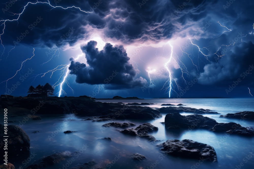 Multiple lightning strikes in a night storm