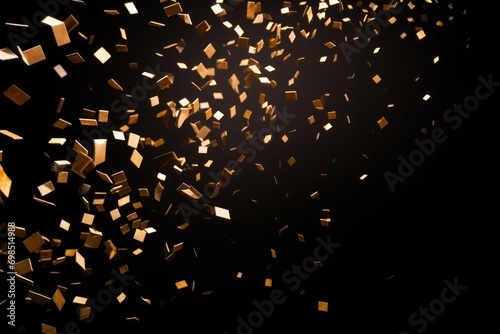 Golden confetti falling against a dark background