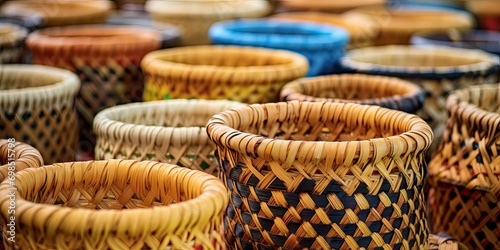 Many Wicker Baskets on Handicraft Market  New Wickerwork  Hand Made Basket  Bamboo Containers