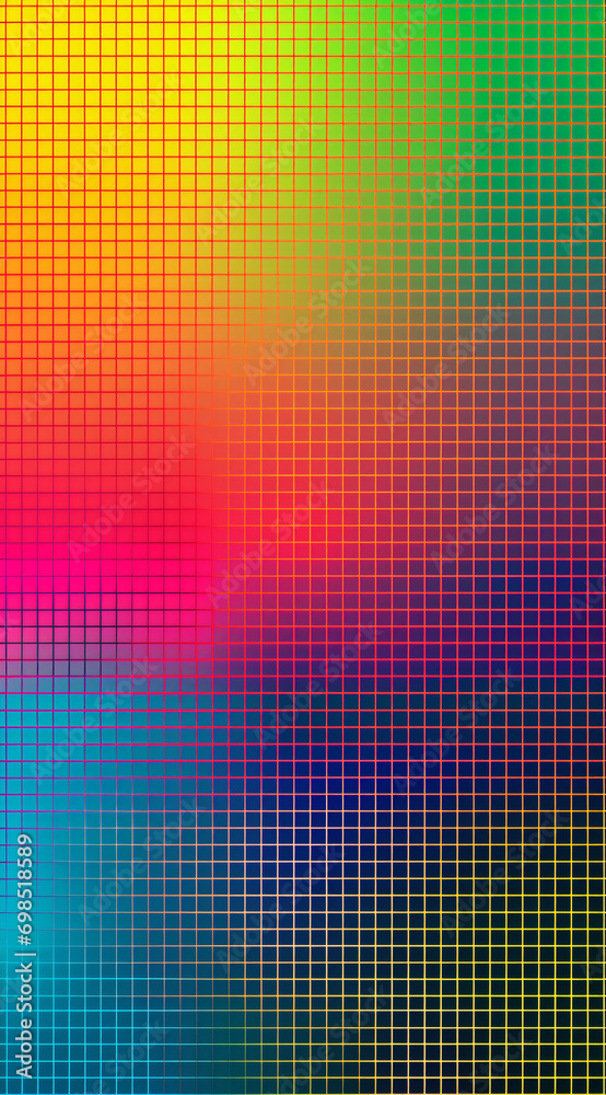 Colorful Pixel Background in Abstract Minimalism. Gridded Abstractions, Layered Mesh, Contemporary Luminescence