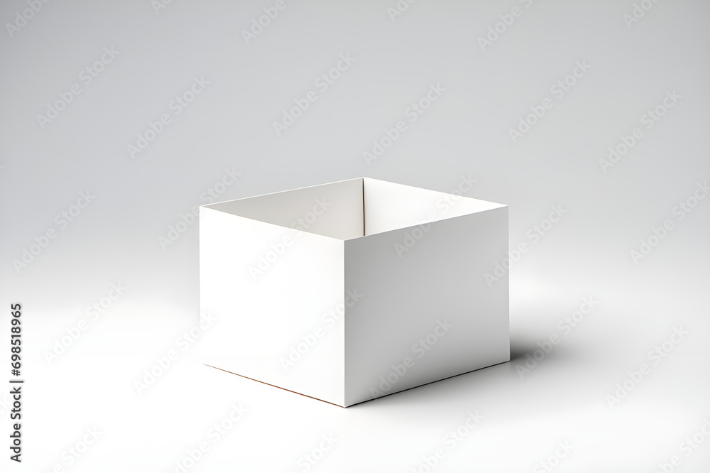 Photo of open paper box, minimal , clean , isolated on white background Photo of open paper box, minimal , clean , isolated on white background