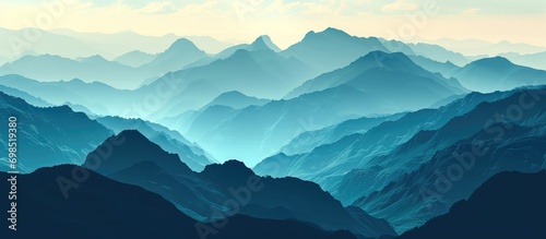 Various blue-colored mountain ranges. photo