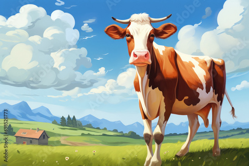 illustration on indian cow at agriculture field photo