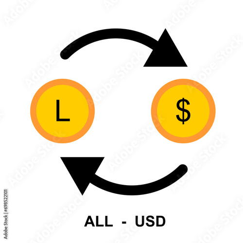 Foreign currency exchange icon. Containing Albania Lek to US Dollar . Financial exchange concept. illustration Vector 