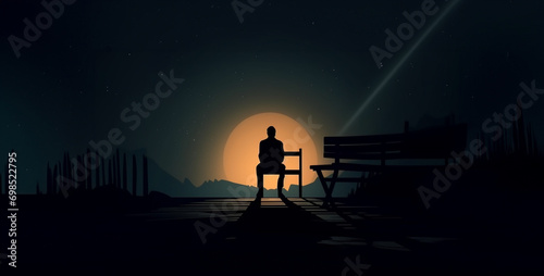silhouette of a person in the sun  silhouette of a person in the night  a man sitting lonely