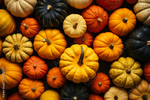 Aerial View of Colorful Autumn Squashes