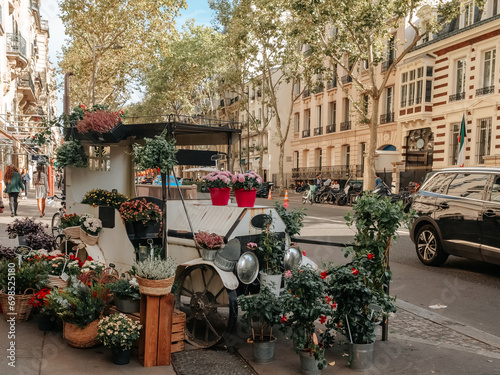 Beautiful flower stand on a Paris street