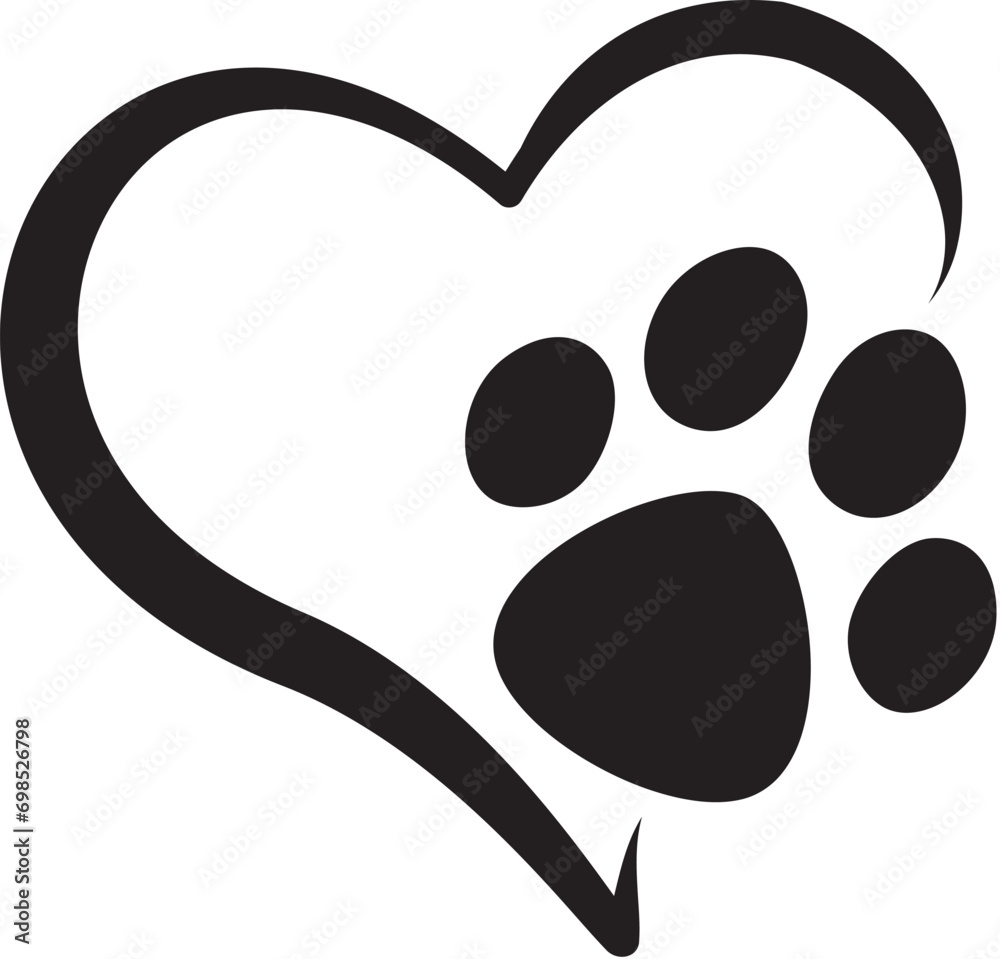 Animal love symbol paw print with heart Animal love symbol paw print with heart